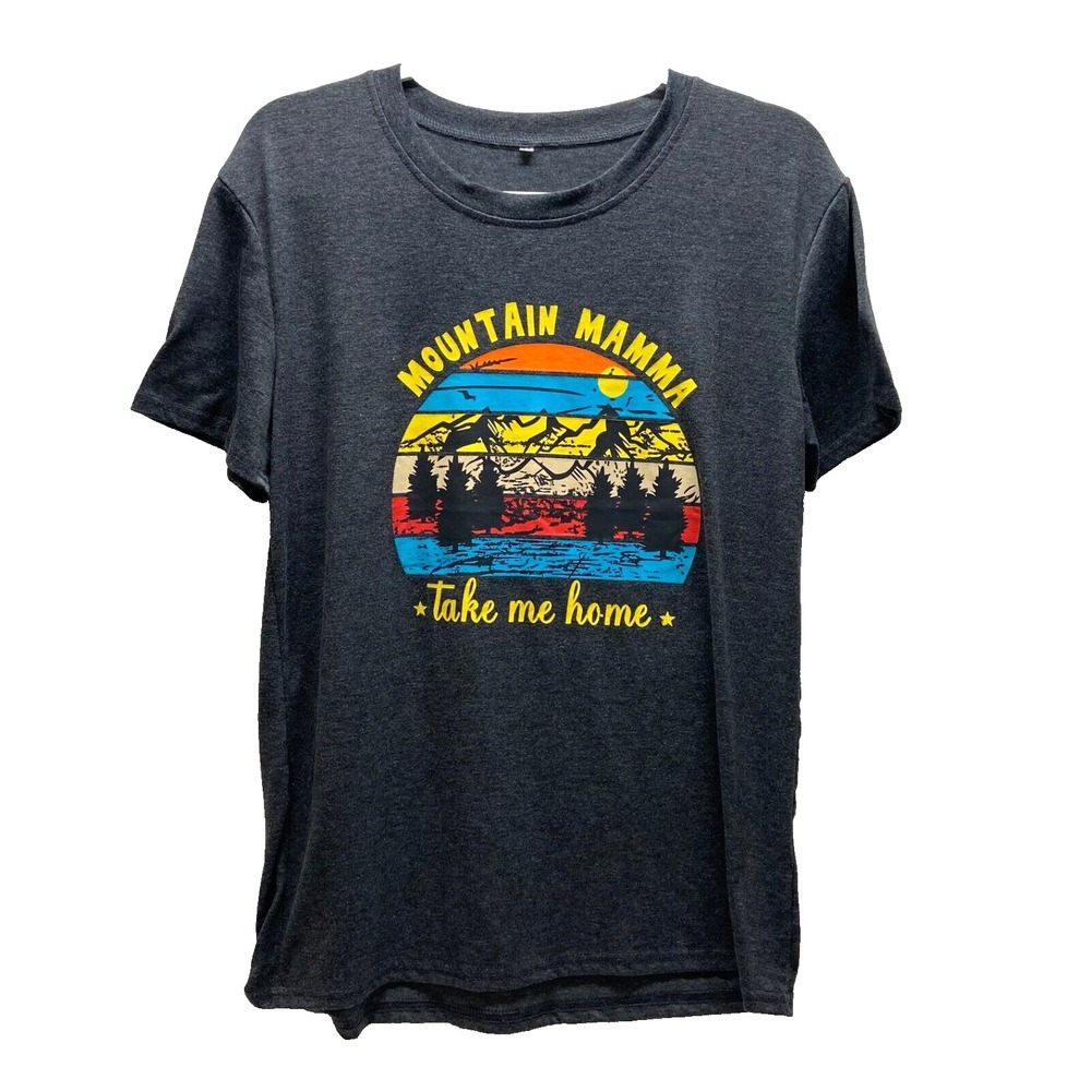 Mountain Mamma T-Shirt Women's Medium Charcoal Heather Retro Graphic Crewneck EC